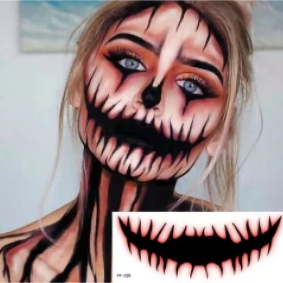 SCARY SMILE GRIN TEMPORARY COSTUME ACCESSORY FACE TATTOO - Picture 1 of 8